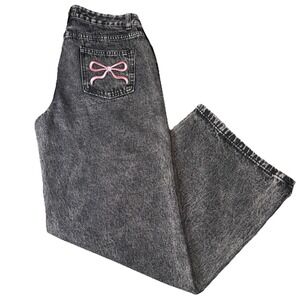 New Disclosure Gray Denim Size 13/31 Baggy Jeans Pocket Pink Bows Junior Preppy